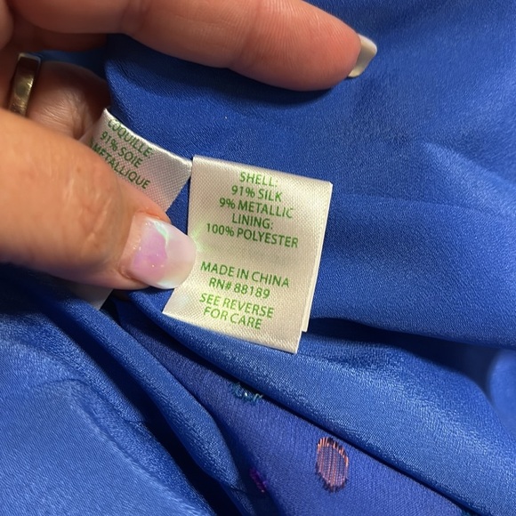 Lilly Pulitzer Florin SILK Royal Blue metallic polka dots Tank top V neck / back - Picture 8 of 12